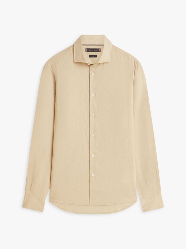 Beige Smart Casual Slim Fit Pure Linen Shirt  Men