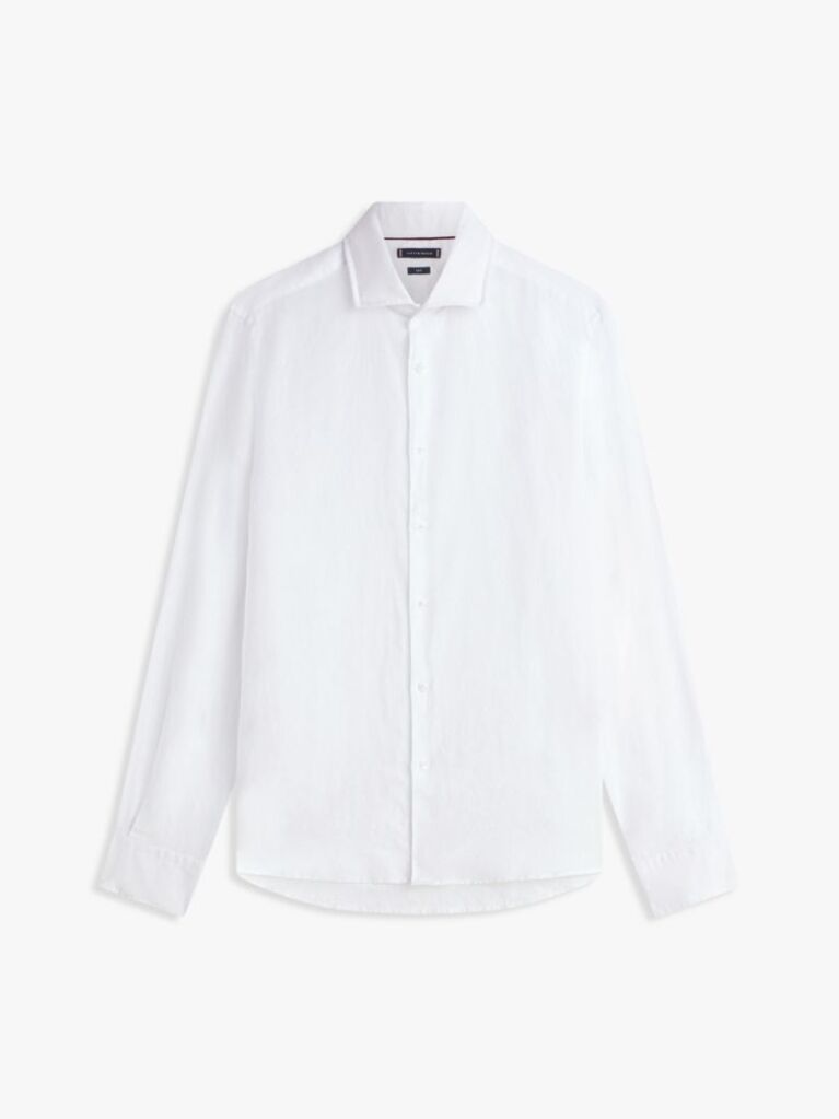 White Smart Casual Slim Fit Pure Linen Shirt  Men