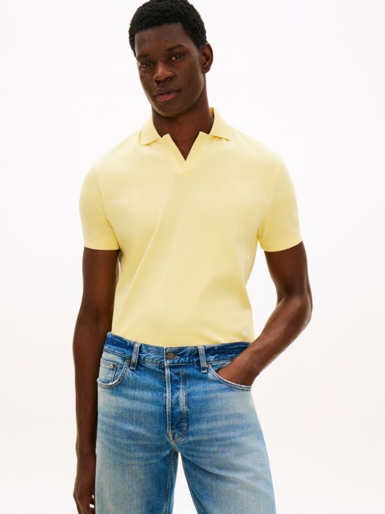 Yellow Regular Fit Interlock Knit Polo Shirt  Men
