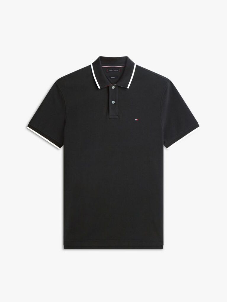 Black Regular Fit Tipped Pique Polo Shirt  Men