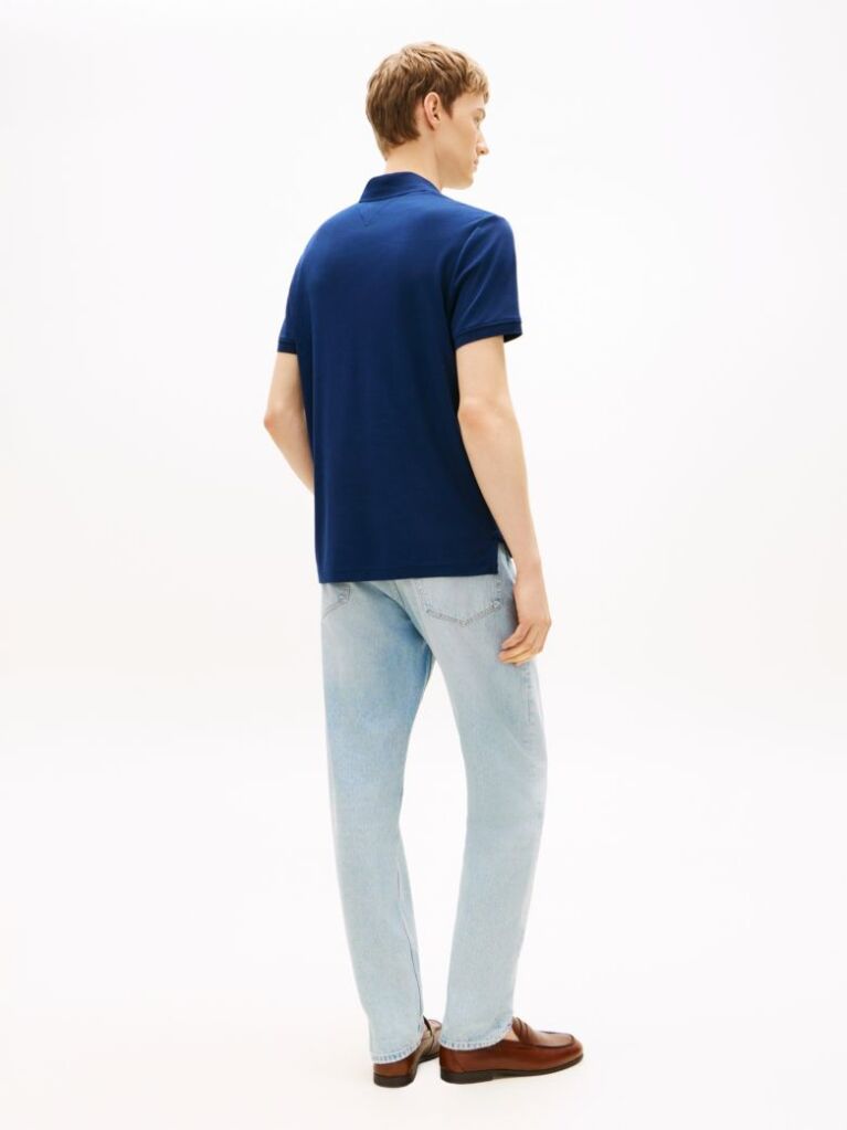 Blue Regular Fit Interlock Knit Zip Polo Shirt  Men