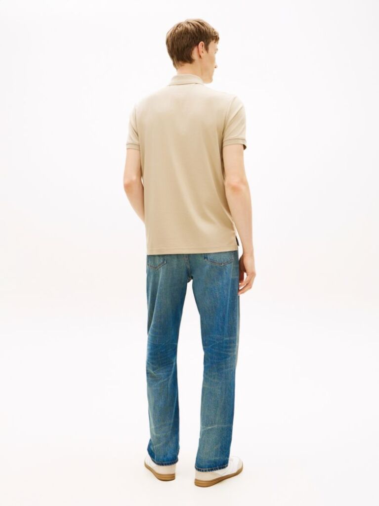 Beige Regular Fit Interlock Knit Zip Polo Shirt  Men