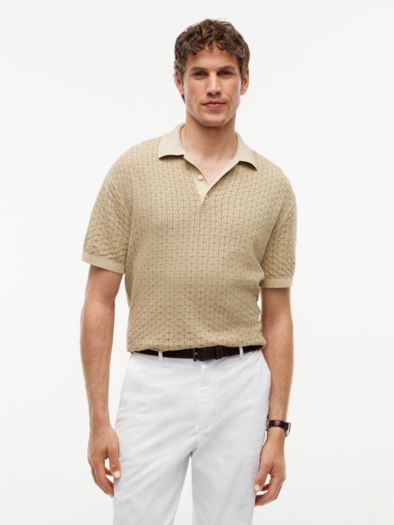 Beige Relaxed Fit Washed Structured Polo Shirt  Men