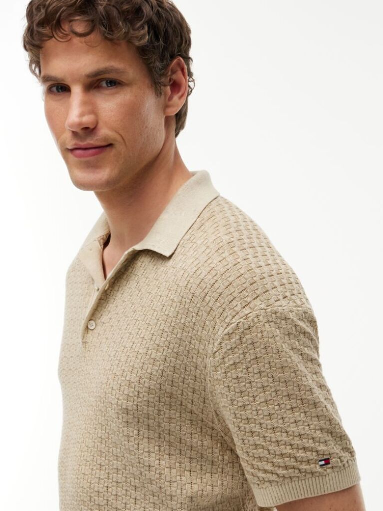 Beige Relaxed Fit Washed Structured Polo Shirt  Men