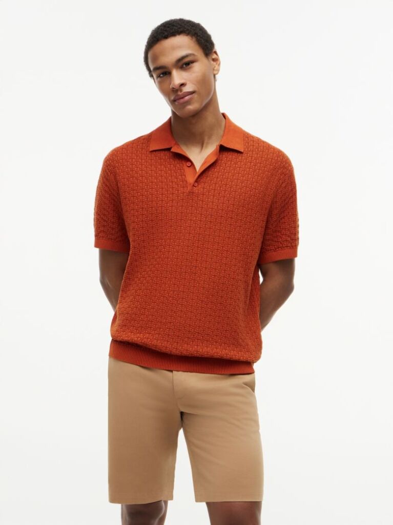 Orange Relaxed Fit Washed Structured Polo Shirt  Men