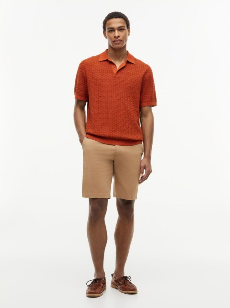 Orange Relaxed Fit Washed Structured Polo Shirt  Men