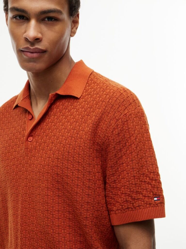 Orange Relaxed Fit Washed Structured Polo Shirt  Men