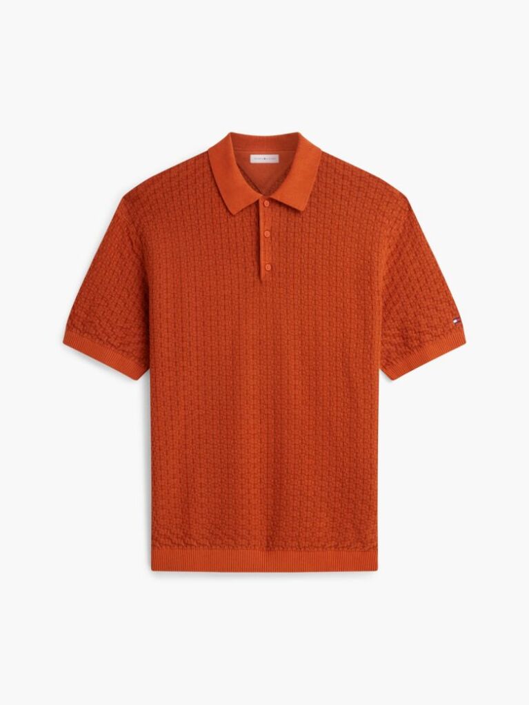 Orange Relaxed Fit Washed Structured Polo Shirt  Men