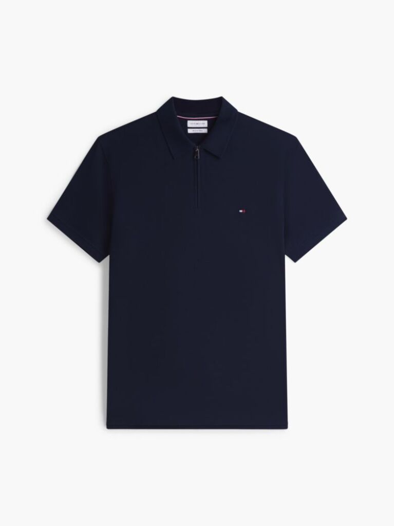 Blue Regular Fit Zip Placket Polo Shirt  Men