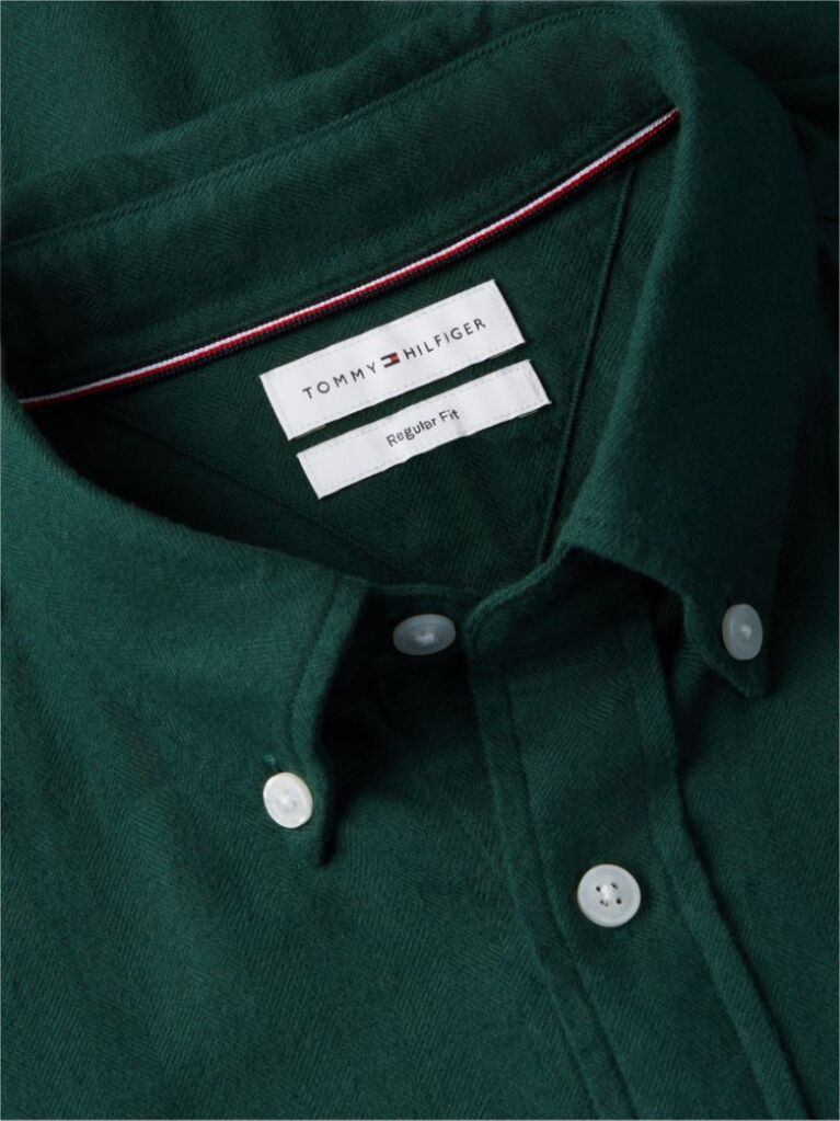 Green Regular Fit Herringbone Flannel Button-Down Shirt  Men
