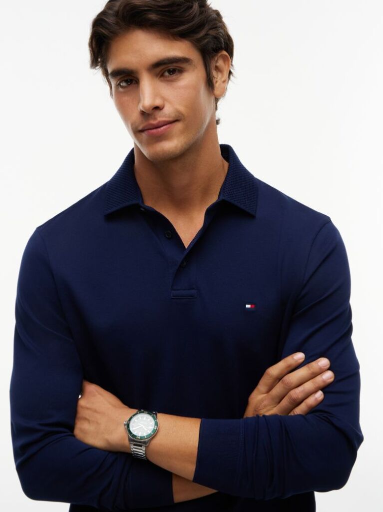 Blue Regular Fit Long Sleeve Polo Shirt  Men