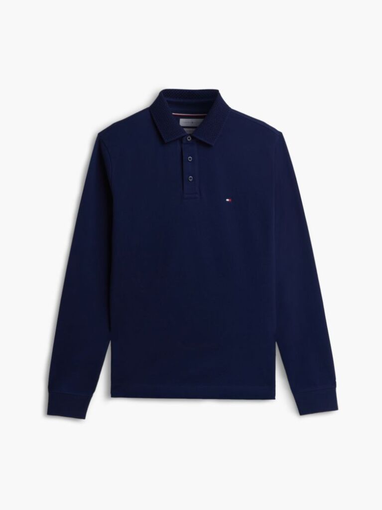 Blue Regular Fit Long Sleeve Polo Shirt  Men