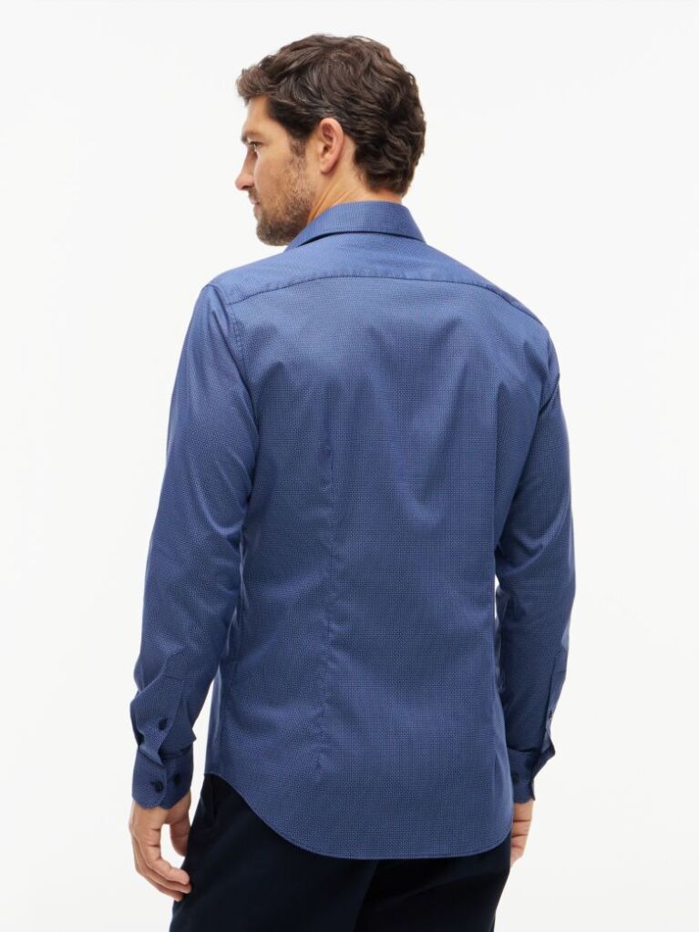 Blue Slim Fit Micro Print Poplin Shirt  Men