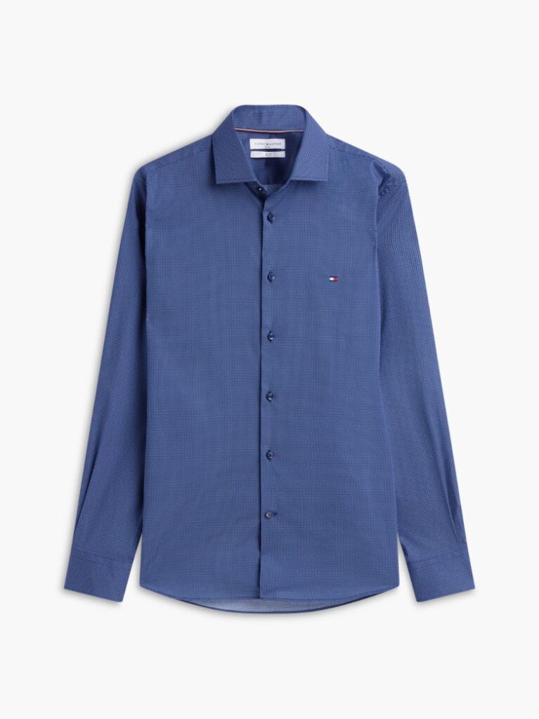 Blue Slim Fit Micro Print Poplin Shirt  Men
