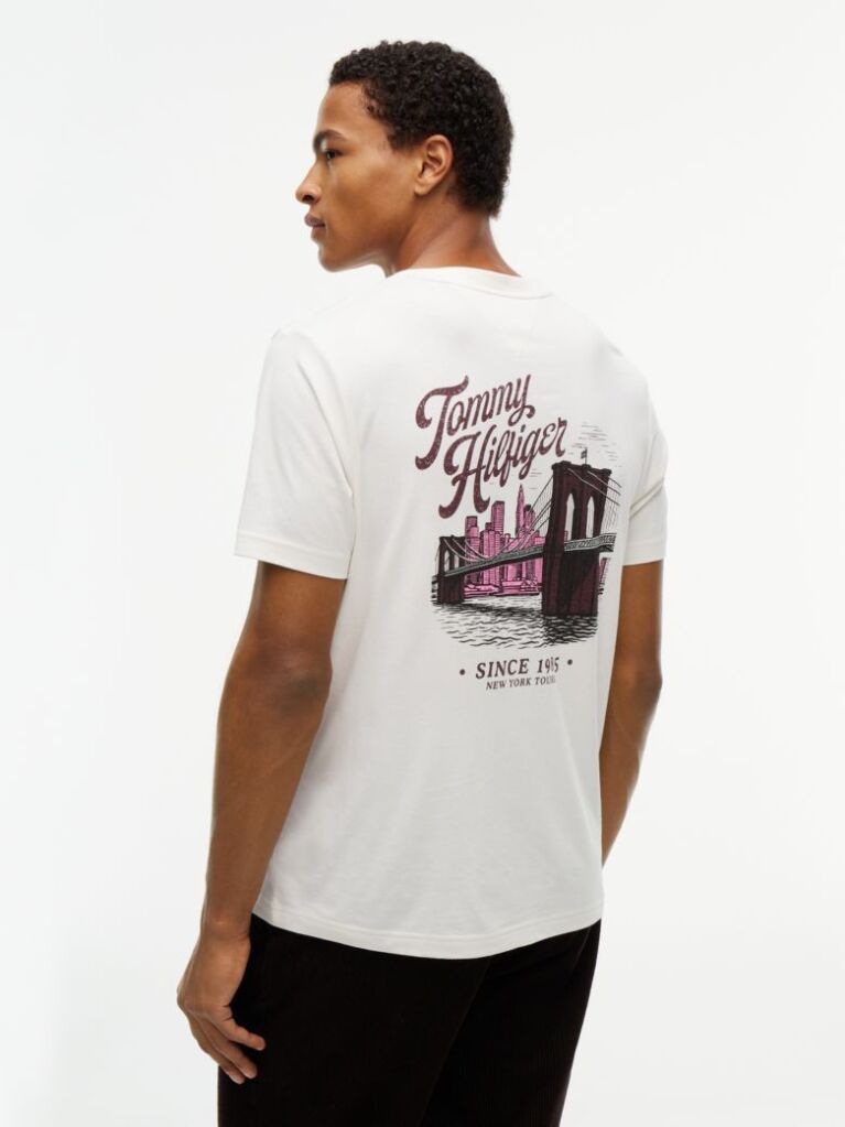 Beige Back Graphic Crew Neck T-Shirt  Men