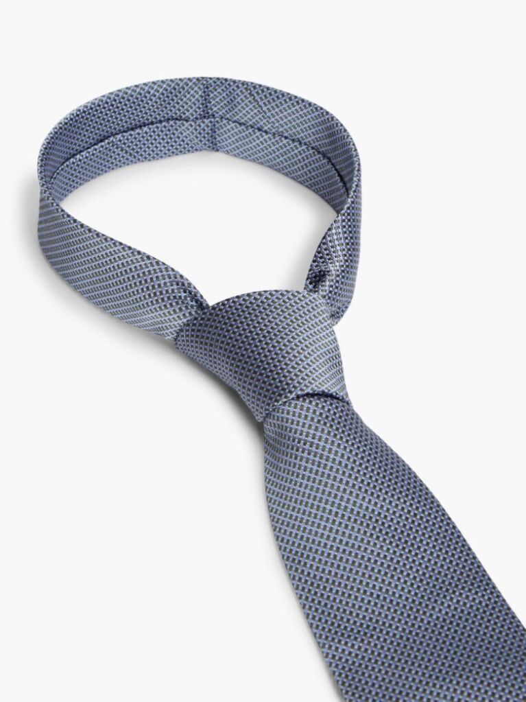 Blue New York Label Pure Silk Micro Pattern Tie  Men