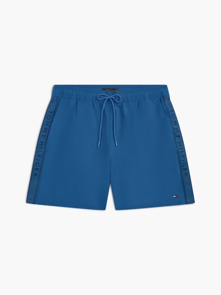 Blue Tonal Logo Mid Length Swim Shorts  Men