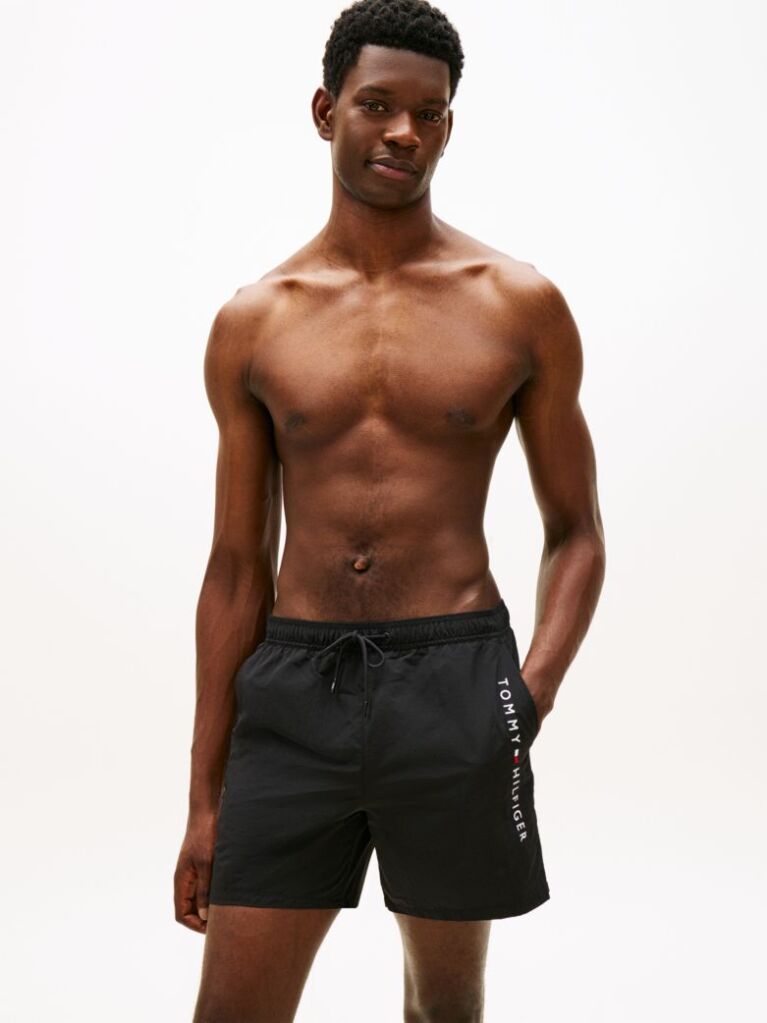 Black Original Logo Mid Length Swim Shorts  Men