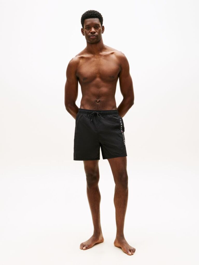 Black Original Logo Mid Length Swim Shorts  Men