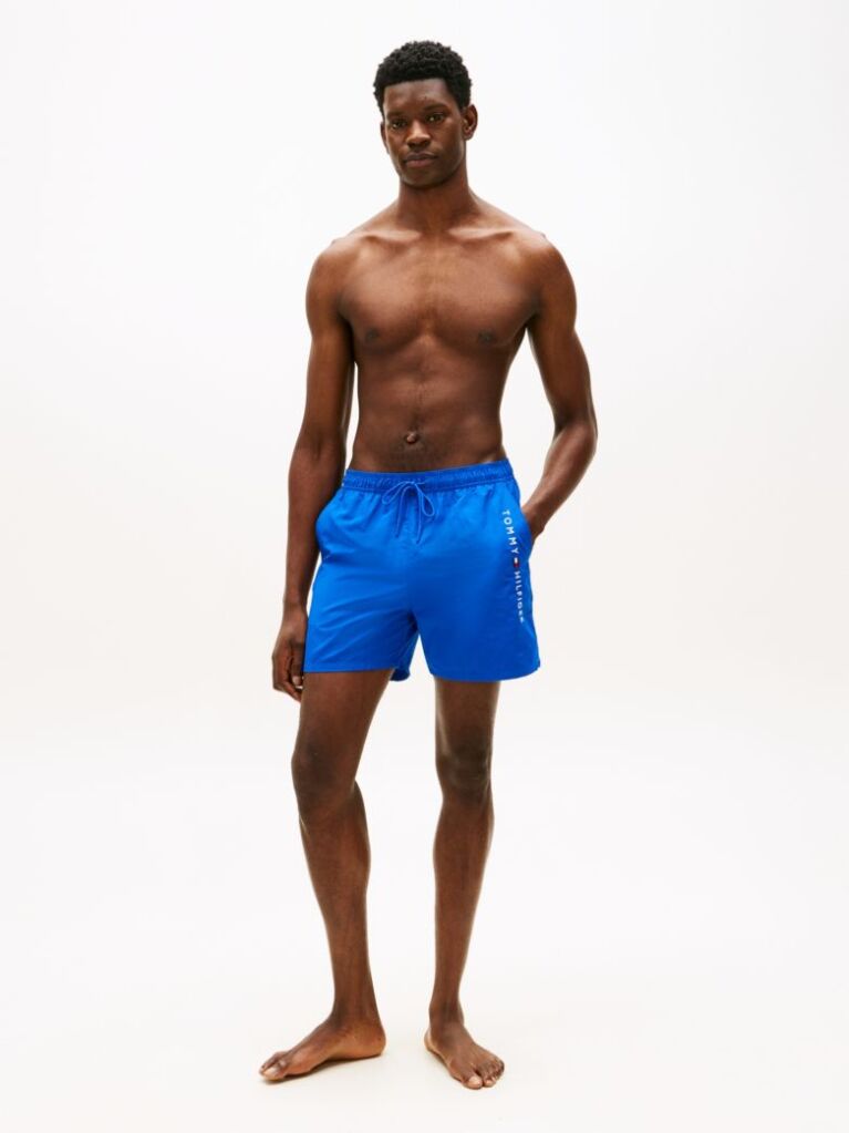 Blue Original Logo Mid Length Swim Shorts  Men
