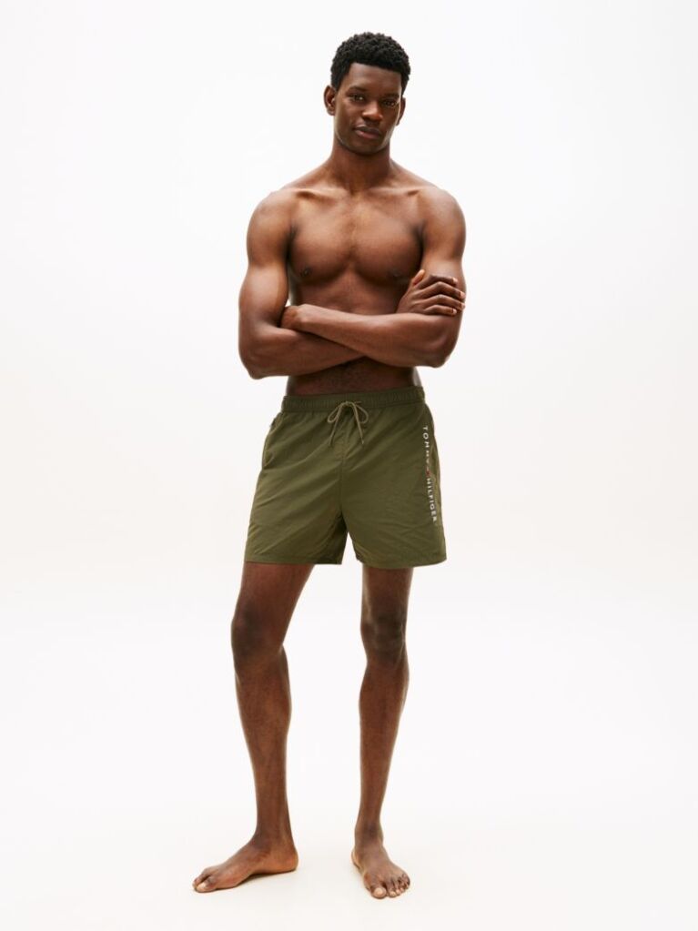 Green Original Logo Mid Length Swim Shorts  Men