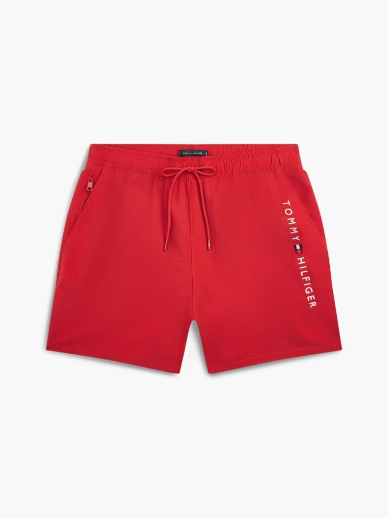 Red Original Logo Mid Length Swim Shorts  Men