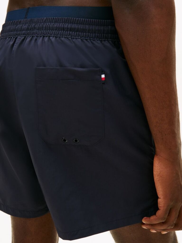 Blue Double Waistband Mid Length Swim Shorts  Men