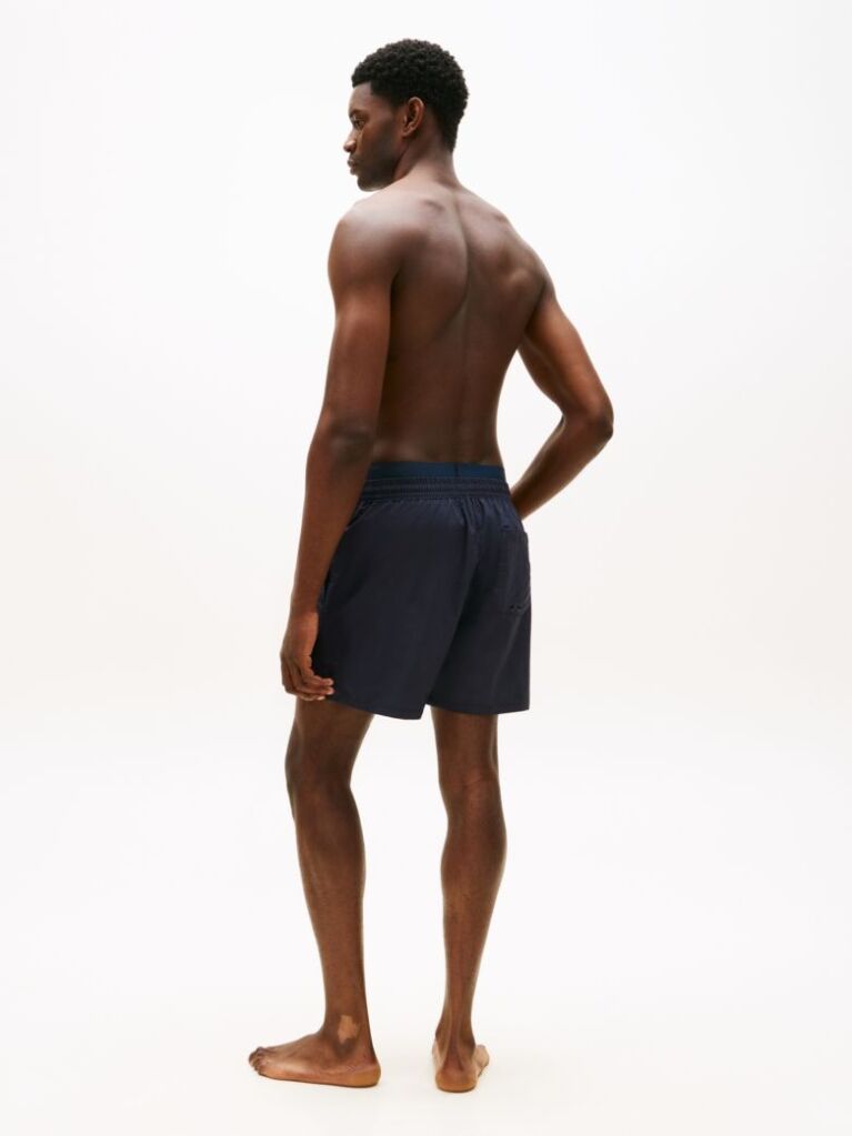 Blue Double Waistband Mid Length Swim Shorts  Men