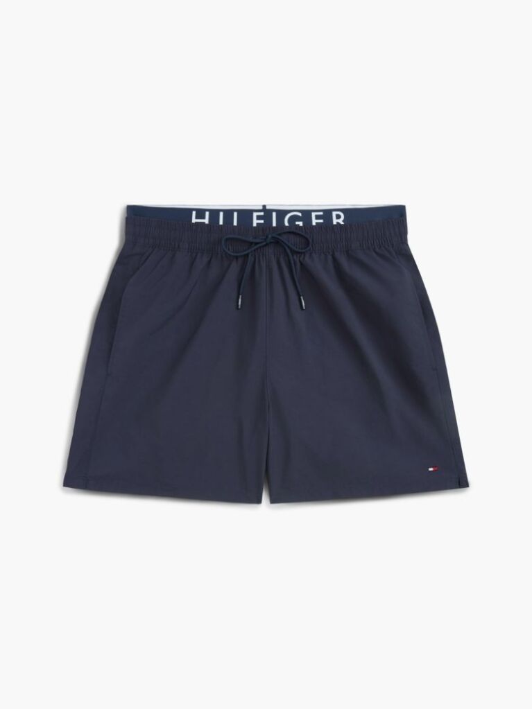 Blue Double Waistband Mid Length Swim Shorts  Men