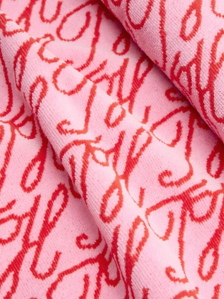 Pink Essential Logo Yarn Dyed Velour Beach Towel  Unisex