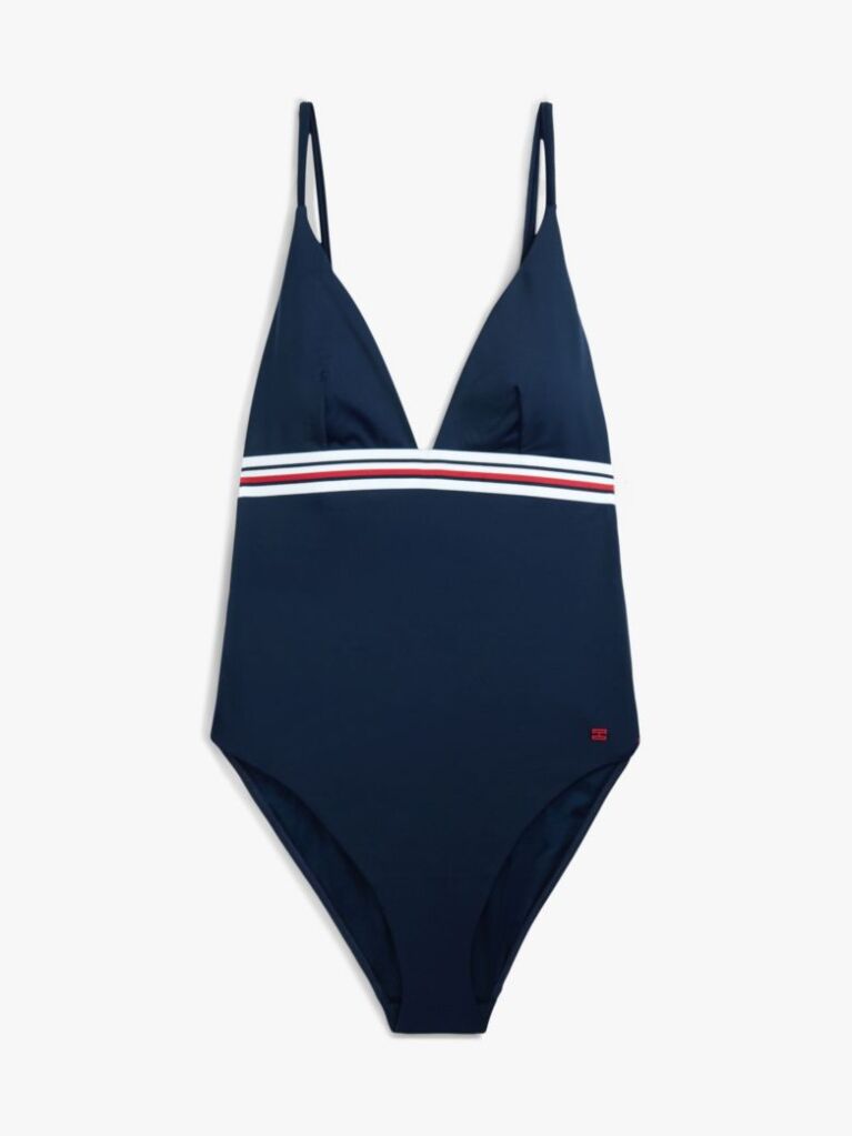 Blue Global Stripe Plunge Triangle Swimsuit  Women