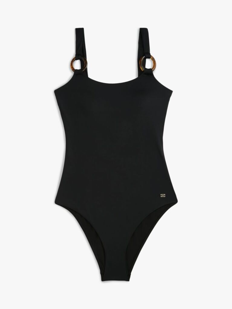 Black Tortoiseshell Ring Scoop Back Swimsuit  Women