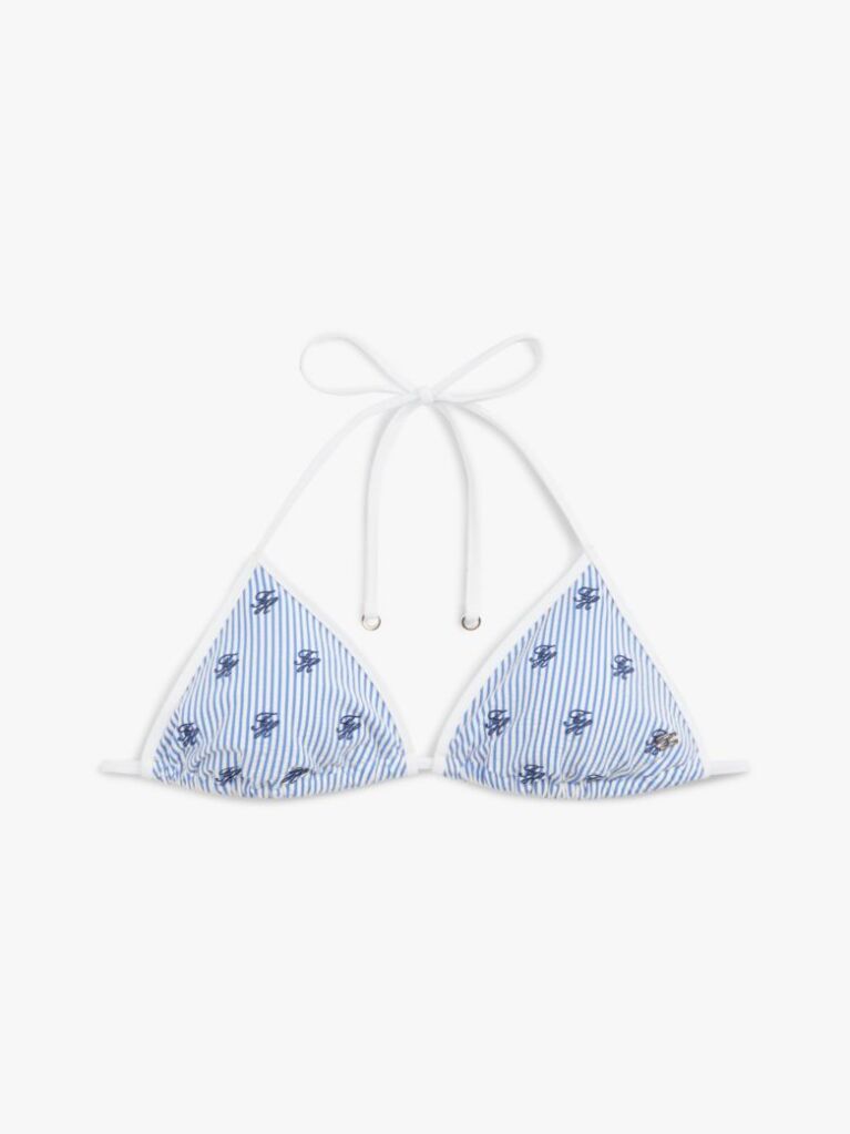Multi Seersucker Logo Embroidery Triangle Bikini Top  Women