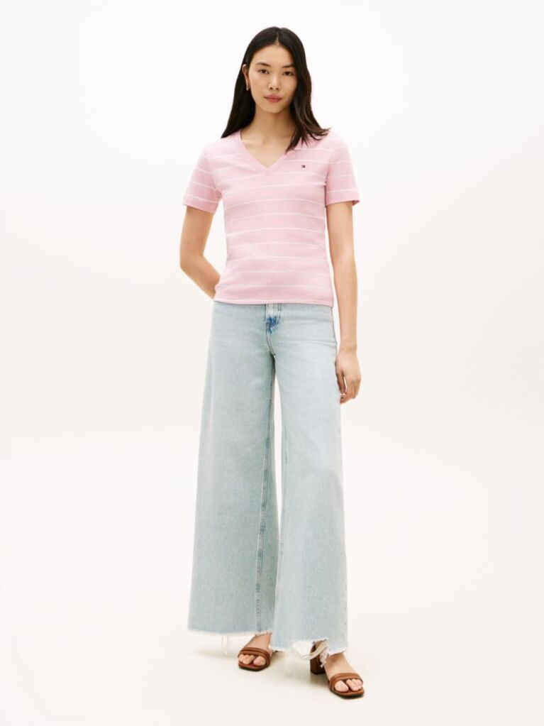 Multi Ribbed V-Neck Slim Fit T-Shirt  Women