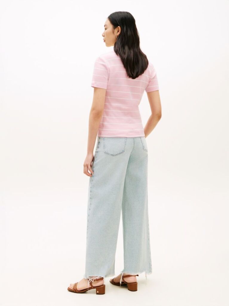 Multi Ribbed V-Neck Slim Fit T-Shirt  Women