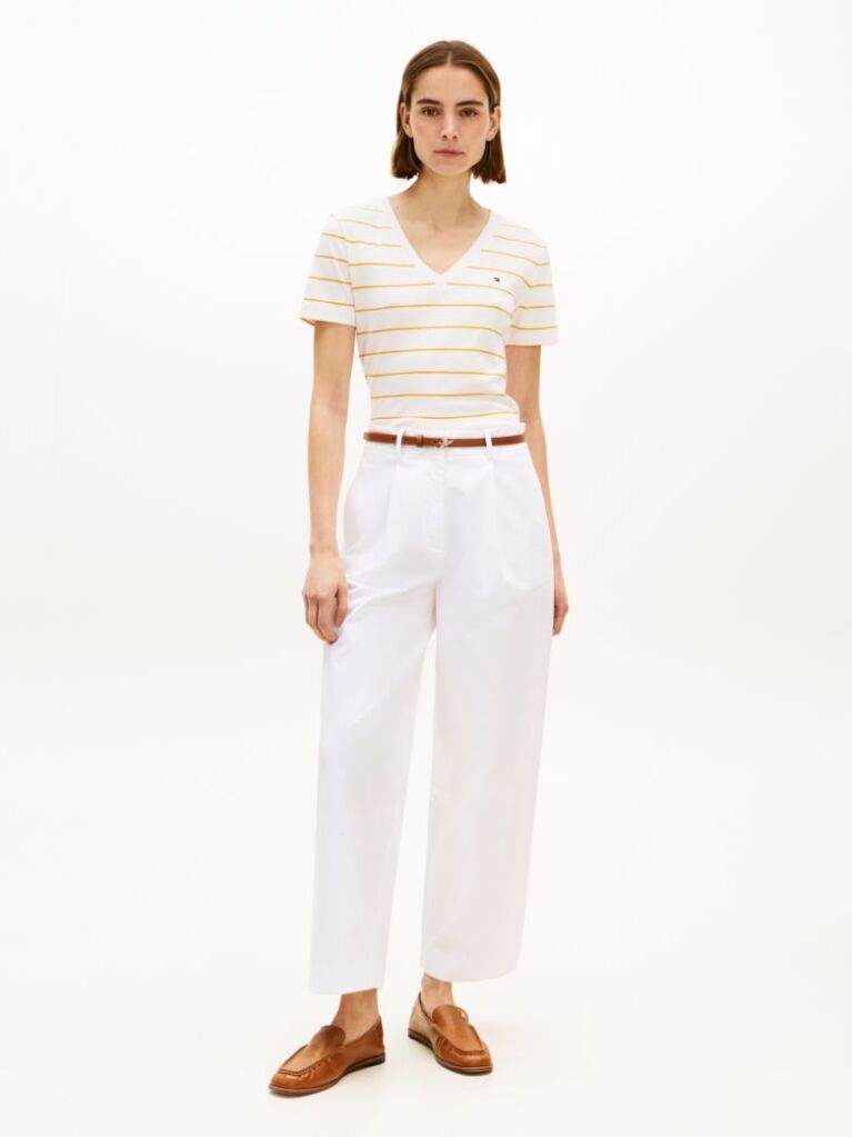 Multi Ribbed V-Neck Slim Fit T-Shirt  Women