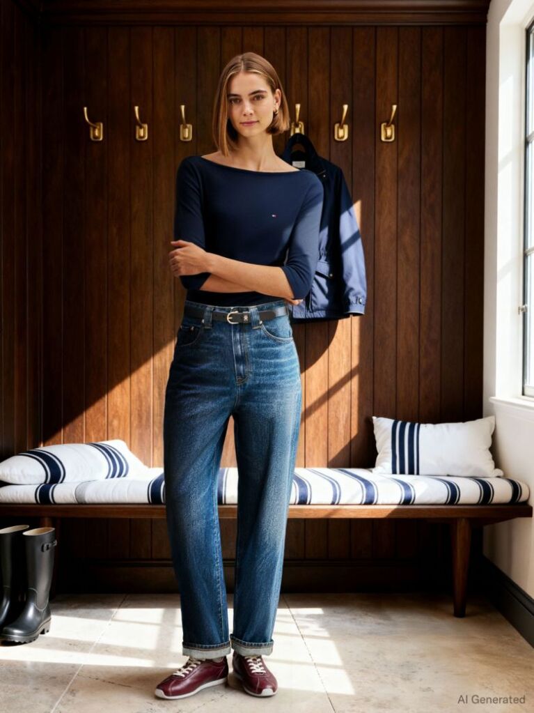 Blue Boat Neck Slim Fit T-Shirt  Women