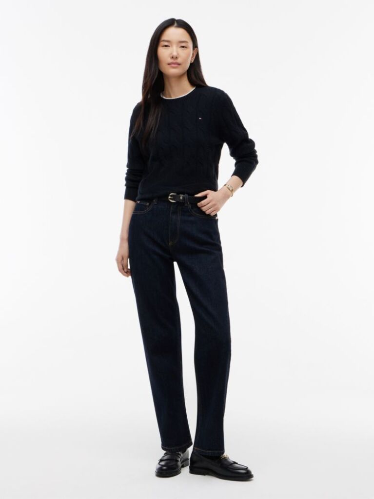 Black Pure Wool Cable Knit Jumper  Women