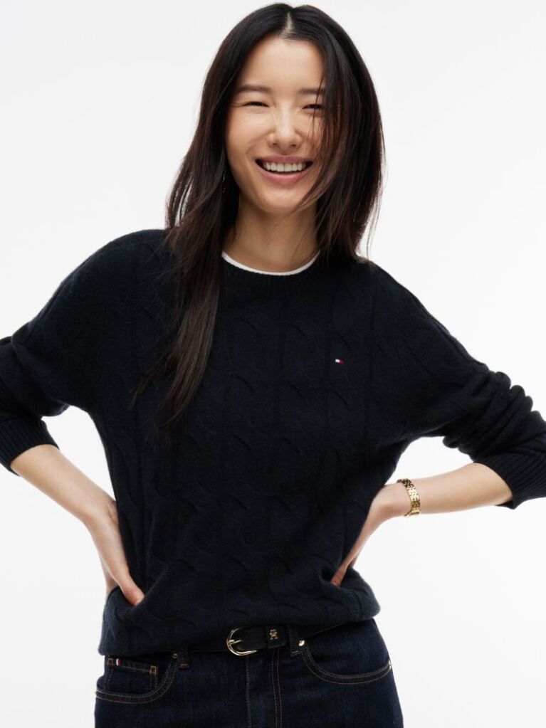 Black Pure Wool Cable Knit Jumper  Women