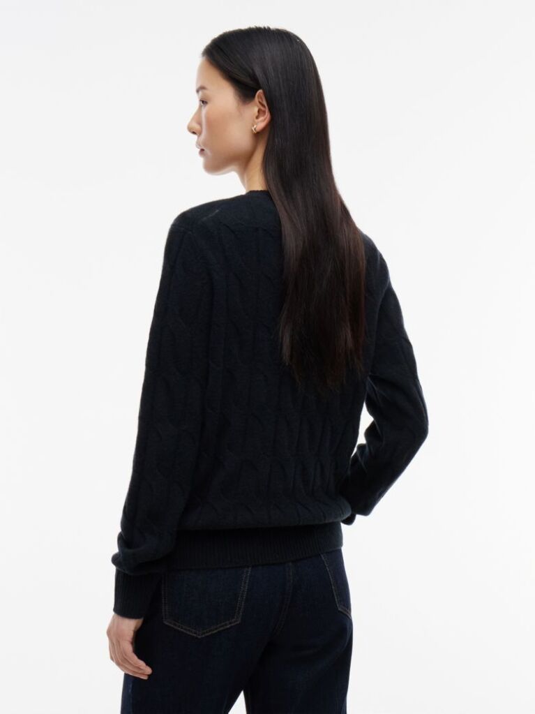 Black Pure Wool Cable Knit Jumper  Women