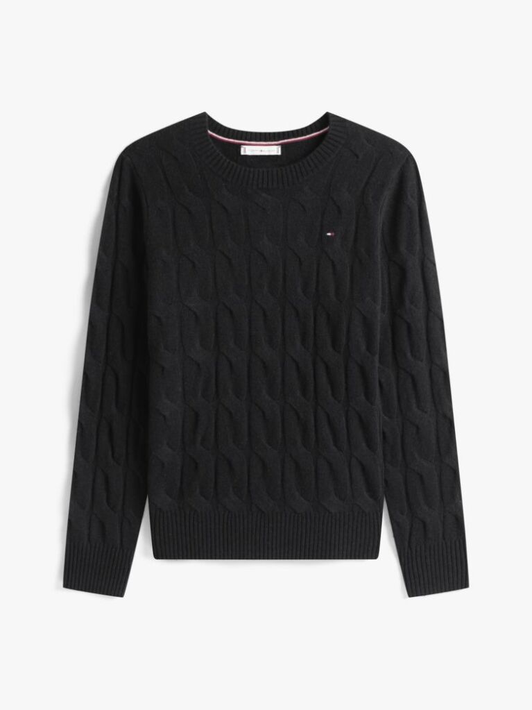 Black Pure Wool Cable Knit Jumper  Women