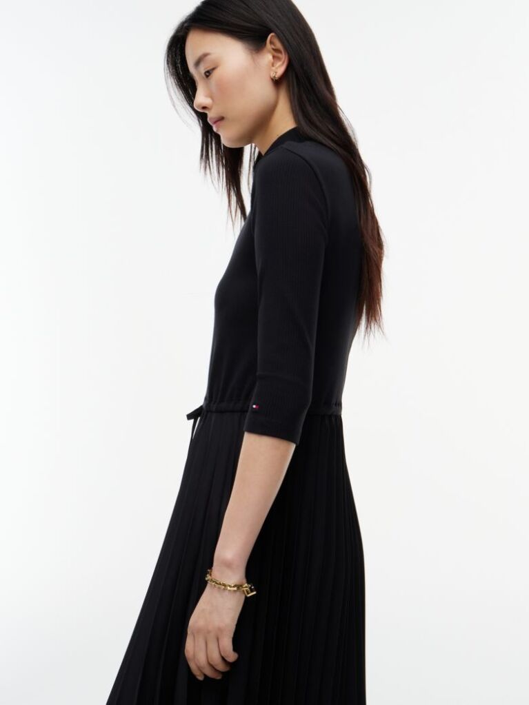 Black Pleated Midi Fit And Flare Dress  Women
