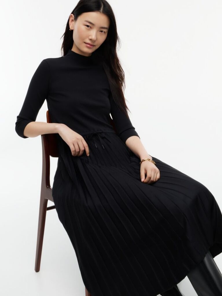 Black Pleated Midi Fit And Flare Dress  Women