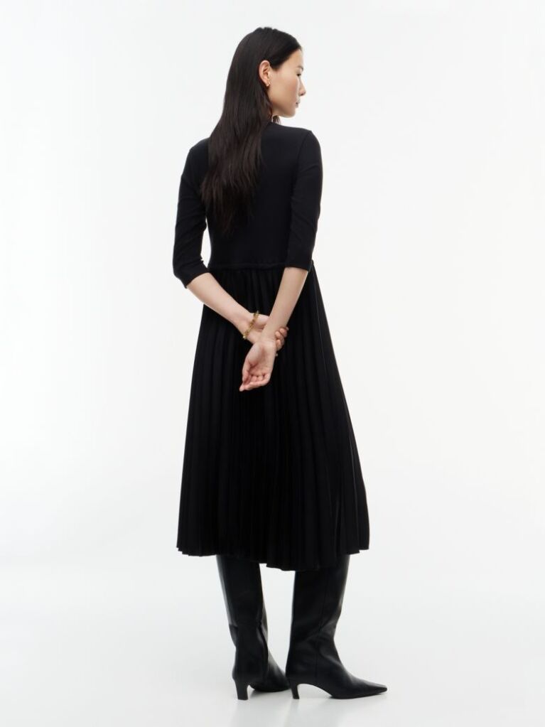 Black Pleated Midi Fit And Flare Dress  Women