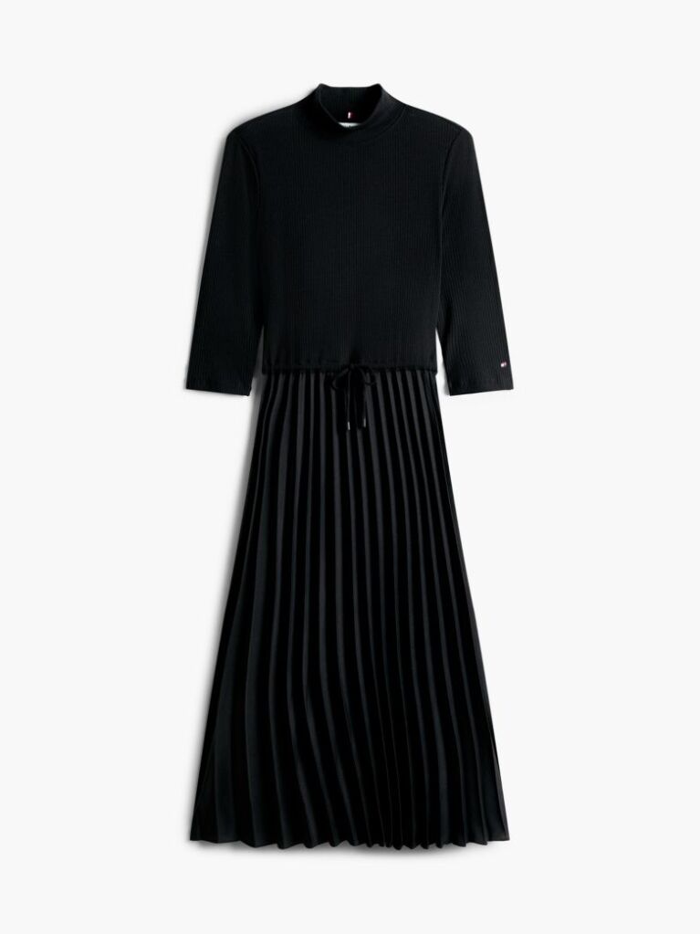 Black Pleated Midi Fit And Flare Dress  Women