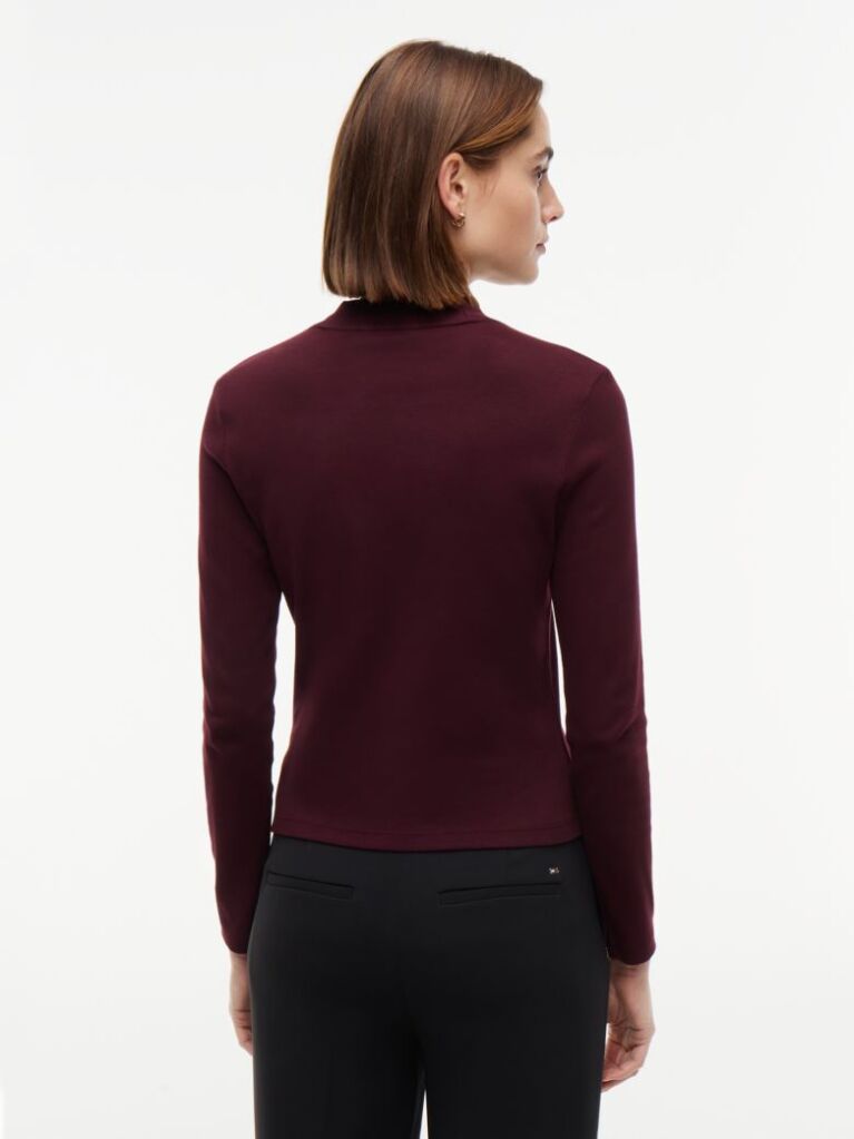 Red Mock Neck Slim Long Sleeve Top  Women