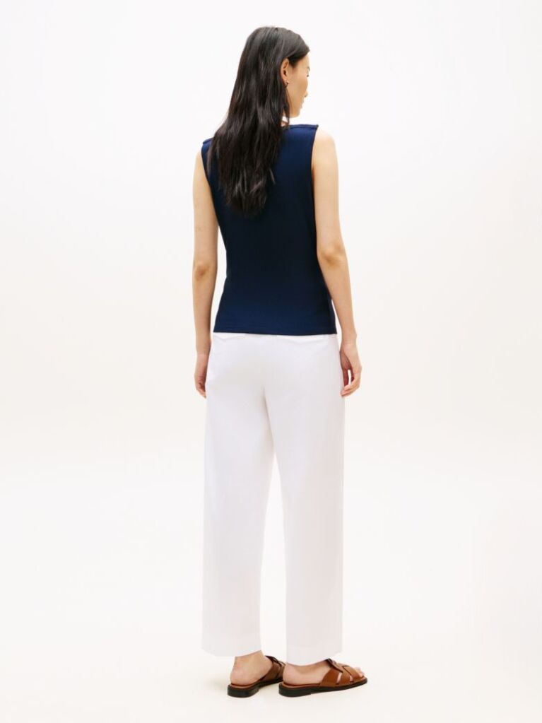 Blue Ribbed Slim Boat Neck Tank Top  Women