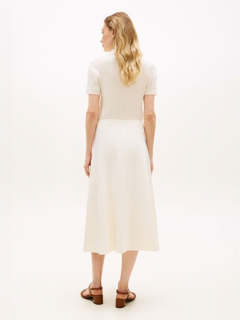 Beige Gold-Tone Button Interlock Knit Midi Skirt  Women