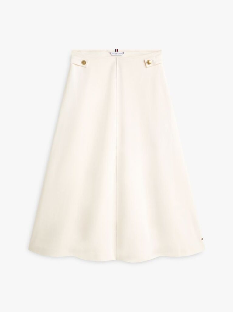 Beige Gold-Tone Button Interlock Knit Midi Skirt  Women