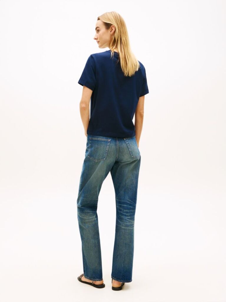Blue Logo Embroidery Jersey Crew Neck T-Shirt  Women
